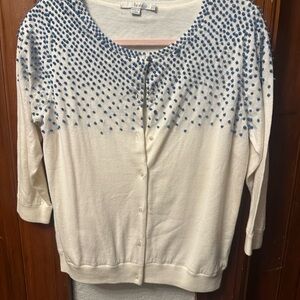 Boden Cream Cardigan with Blue Embroidered Accents